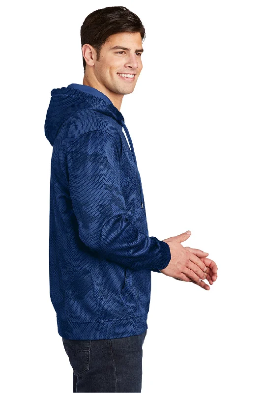 Sport-Tek Mens Sport-Wick CamoHex Moisture Wicking Fleece Hooded Sweatshirt Hoodie - True Royal Blue