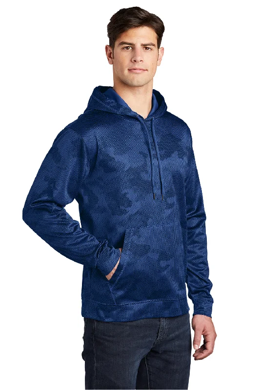 Sport-Tek Mens Sport-Wick CamoHex Moisture Wicking Fleece Hooded Sweatshirt Hoodie - True Royal Blue