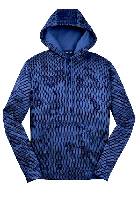 Sport-Tek Mens Sport-Wick CamoHex Moisture Wicking Fleece Hooded Sweatshirt Hoodie - True Royal Blue