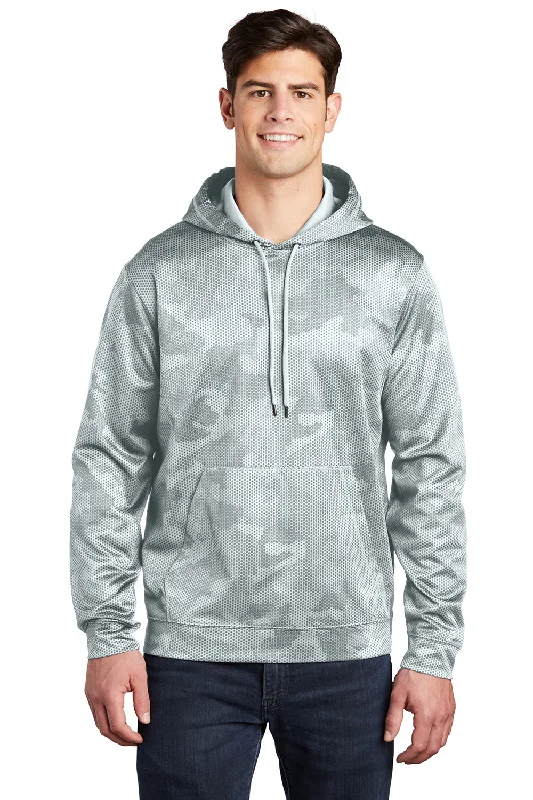 Sport-Tek Mens Sport-Wick CamoHex Moisture Wicking Fleece Hooded Sweatshirt Hoodie - White