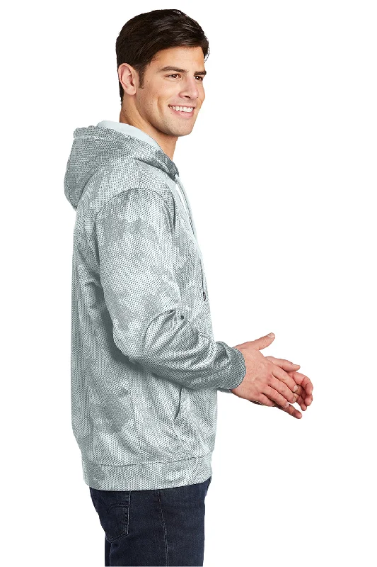 Sport-Tek Mens Sport-Wick CamoHex Moisture Wicking Fleece Hooded Sweatshirt Hoodie - White