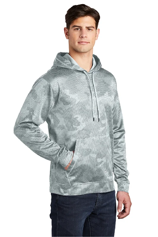 Sport-Tek Mens Sport-Wick CamoHex Moisture Wicking Fleece Hooded Sweatshirt Hoodie - White