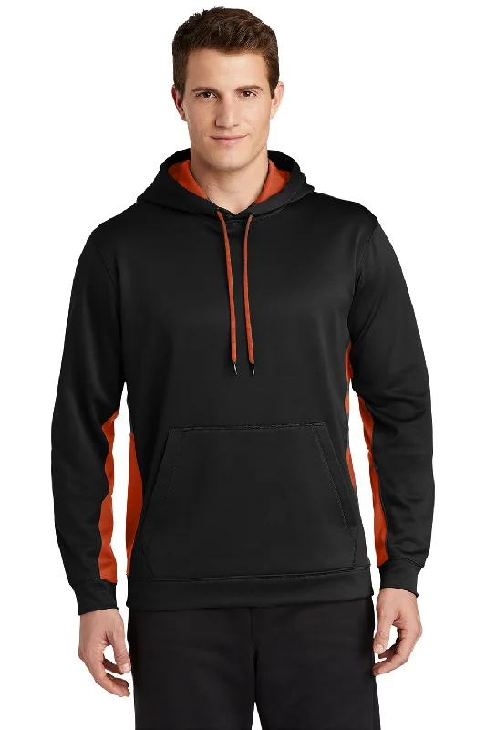 Sport-Tek Mens Sport-Wick Moisture Wicking Fleece Hooded Sweatshirt Hoodie - Black/Deep Orange