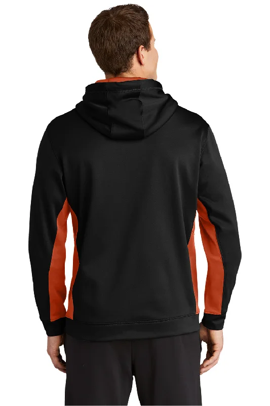 Sport-Tek Mens Sport-Wick Moisture Wicking Fleece Hooded Sweatshirt Hoodie - Black/Deep Orange