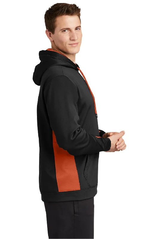 Sport-Tek Mens Sport-Wick Moisture Wicking Fleece Hooded Sweatshirt Hoodie - Black/Deep Orange