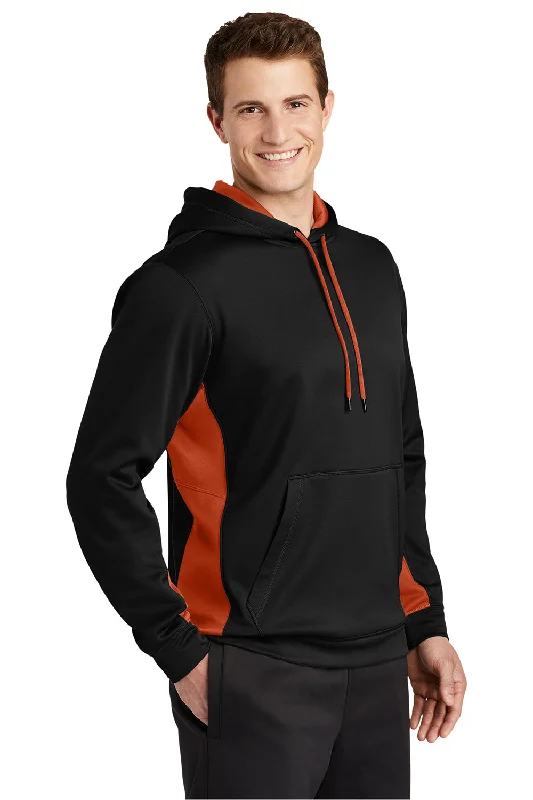 Sport-Tek Mens Sport-Wick Moisture Wicking Fleece Hooded Sweatshirt Hoodie - Black/Deep Orange