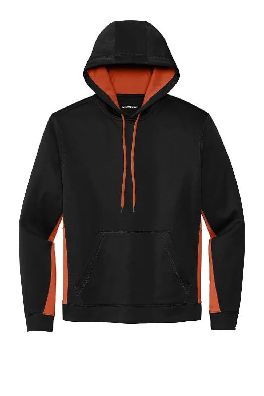 Sport-Tek Mens Sport-Wick Moisture Wicking Fleece Hooded Sweatshirt Hoodie - Black/Deep Orange