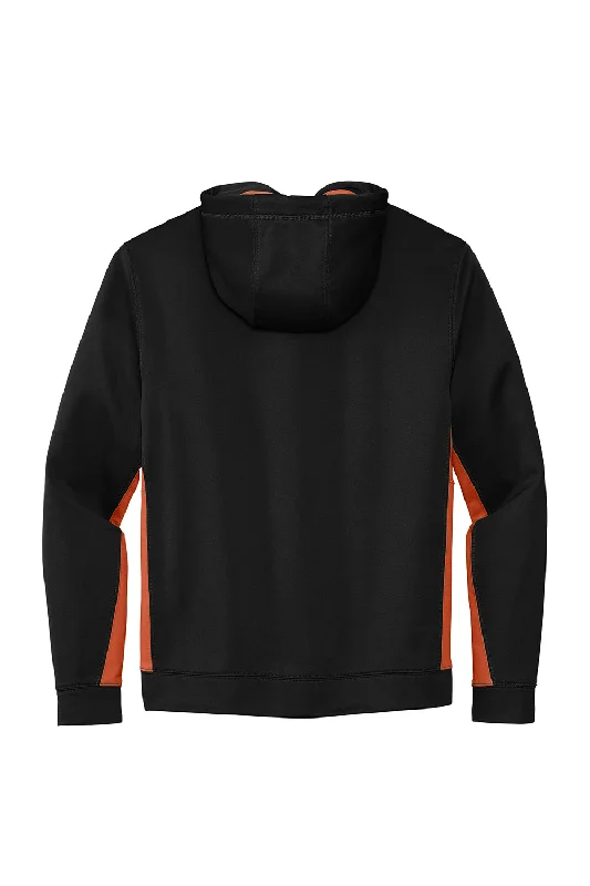 Sport-Tek Mens Sport-Wick Moisture Wicking Fleece Hooded Sweatshirt Hoodie - Black/Deep Orange