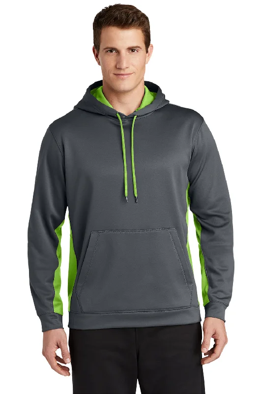 Sport-Tek Mens Sport-Wick Moisture Wicking Fleece Hooded Sweatshirt Hoodie - Dark Smoke Grey/Lime Shock Green