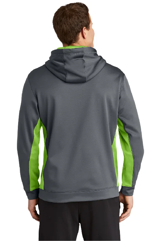 Sport-Tek Mens Sport-Wick Moisture Wicking Fleece Hooded Sweatshirt Hoodie - Dark Smoke Grey/Lime Shock Green