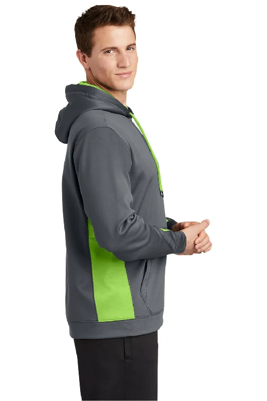 Sport-Tek Mens Sport-Wick Moisture Wicking Fleece Hooded Sweatshirt Hoodie - Dark Smoke Grey/Lime Shock Green