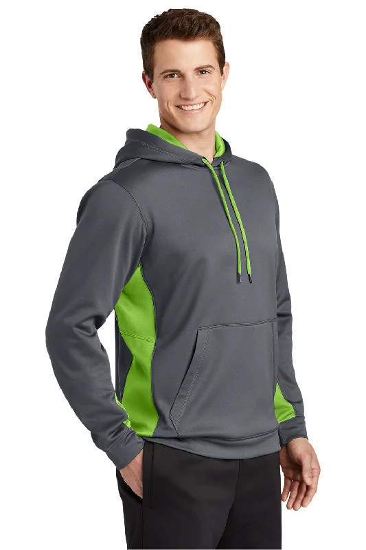 Sport-Tek Mens Sport-Wick Moisture Wicking Fleece Hooded Sweatshirt Hoodie - Dark Smoke Grey/Lime Shock Green