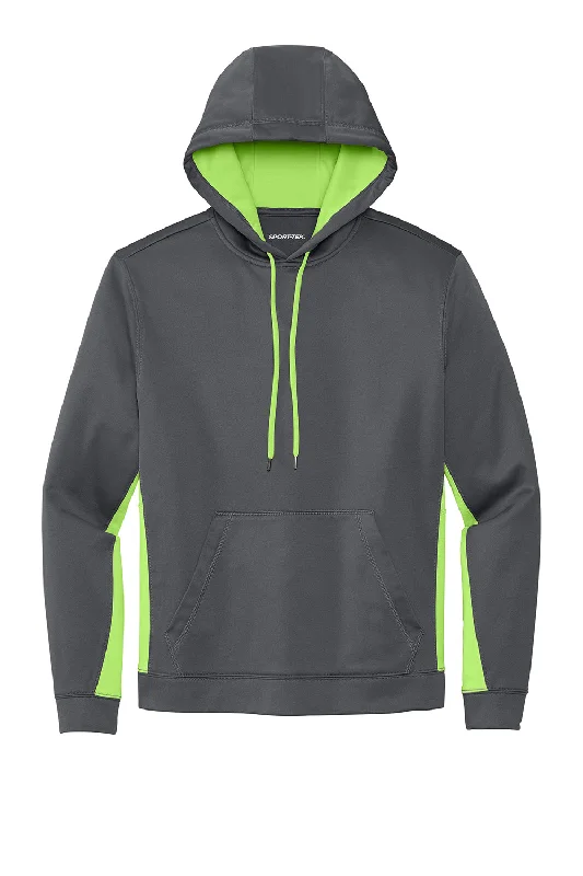 Sport-Tek Mens Sport-Wick Moisture Wicking Fleece Hooded Sweatshirt Hoodie - Dark Smoke Grey/Lime Shock Green