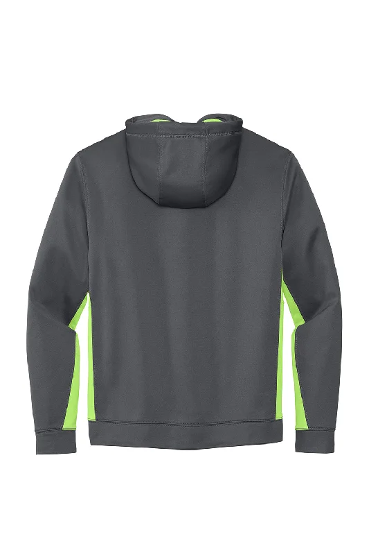 Sport-Tek Mens Sport-Wick Moisture Wicking Fleece Hooded Sweatshirt Hoodie - Dark Smoke Grey/Lime Shock Green