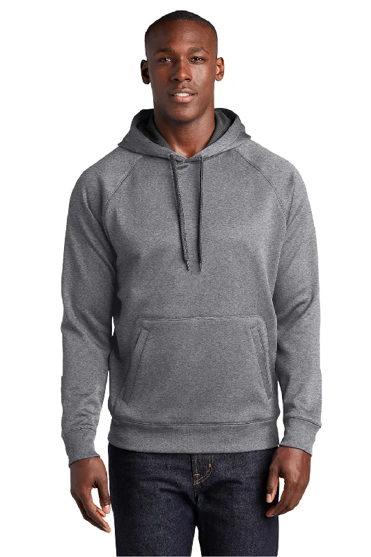 Sport-Tek Mens Tech Moisture Wicking Fleece Hooded Sweatshirt Hoodie - Heather Vintage Grey