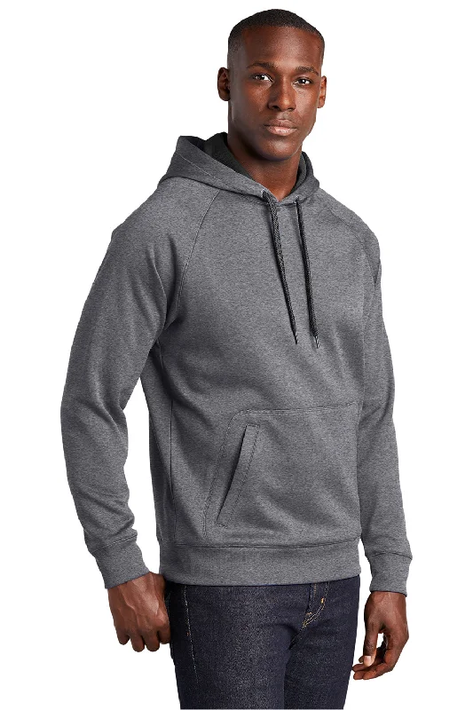 Sport-Tek Mens Tech Moisture Wicking Fleece Hooded Sweatshirt Hoodie - Heather Vintage Grey