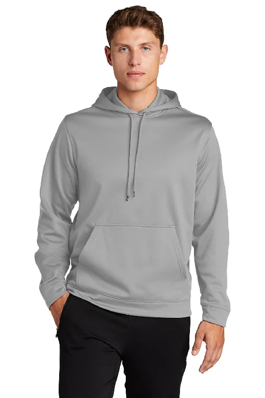 Sport-Tek Mens Sport-Wick Moisture Wicking Fleece Hooded Sweatshirt Hoodie - Silver Grey