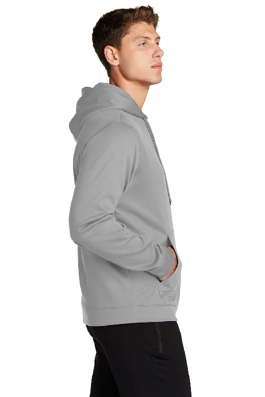 Sport-Tek Mens Sport-Wick Moisture Wicking Fleece Hooded Sweatshirt Hoodie - Silver Grey