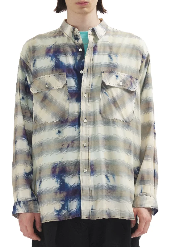 Printed Bleach Check Rayon Shirt