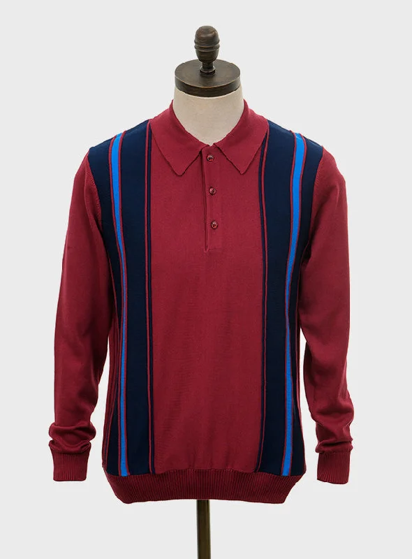 Art Gallery Clothing - Holmes Wine / Ibiza Blue Stripes 315 L/S - Polo Knit