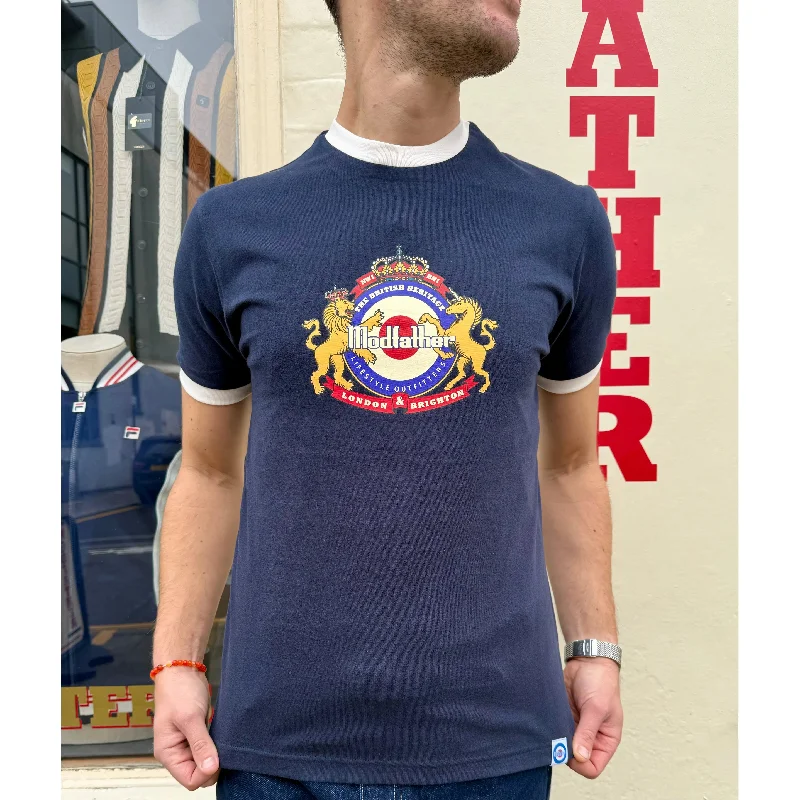 Modfather Clothing - London & Brighton Crest Logo Navy Ringer - T-Shirt