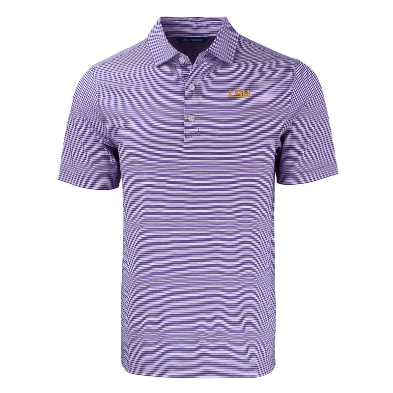 LSU Tigers Men's Polo cutter & Buck Forge Eco Double Stripe Stretch