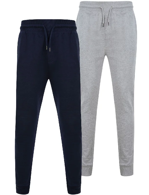 Mcclain (2 Pack) Cotton Blend Brushback Fleece Joggers Set In Sky Captain Navy / Light Grey Marl - Tokyo Laundry