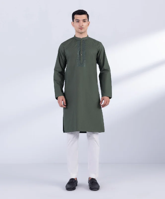 Embroidered Cotton Jacquard Kurta