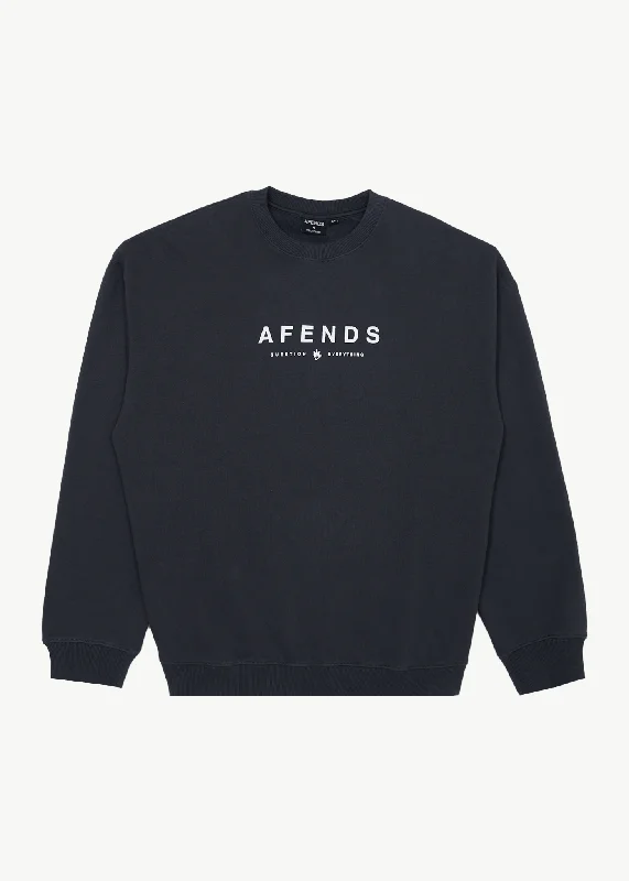 AFENDS Mens Thrown Out - Crew Neck - Charcoal