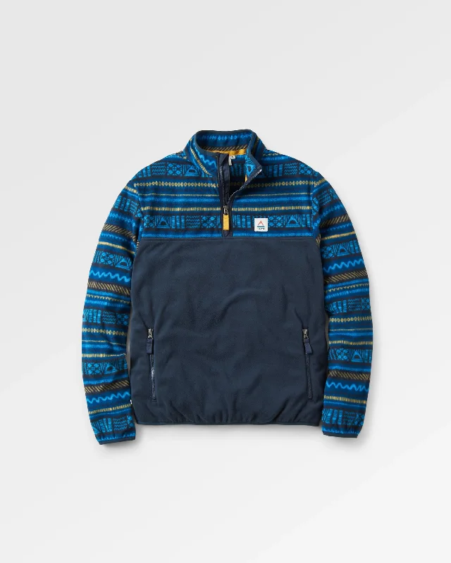 Set Off Recycled Polar 1/4 Zip Fleece - Patchwork Stripe Tidal Blue/ Deep Navy