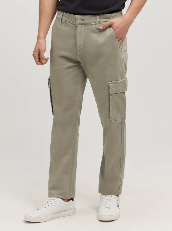 Khaki Sateen Coated Cargo Pants