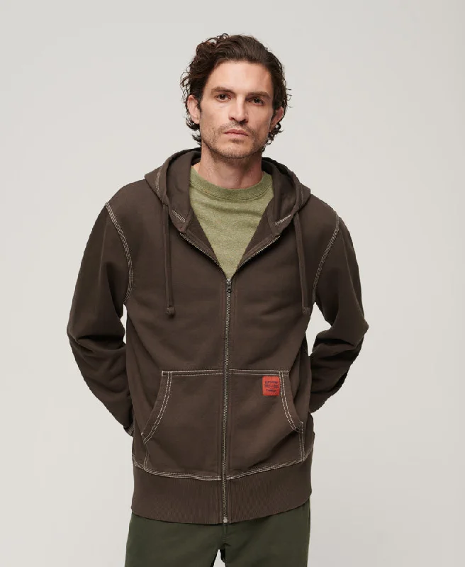 Contrast Stitch Relaxed Zip Hoodie | Dusk Brown