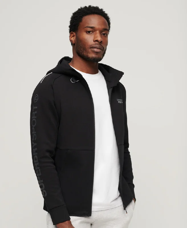 Sport Tech Logo Loose Zip Hood | Black