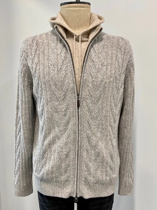 Kinross Plaited Cable Zip Mock Cardigan