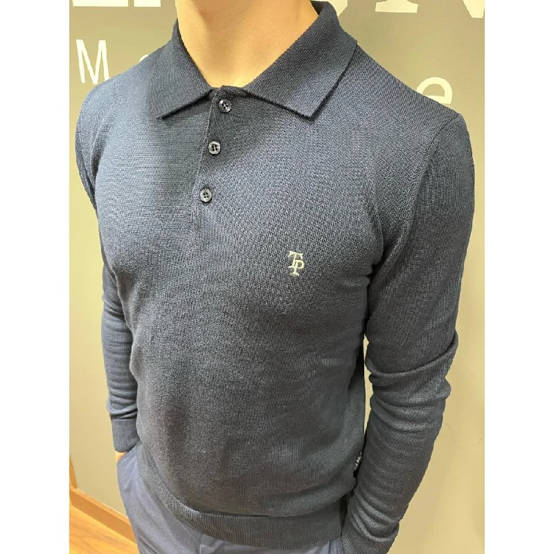 Tom Penn Long Sleeve Polo Knit - Navy