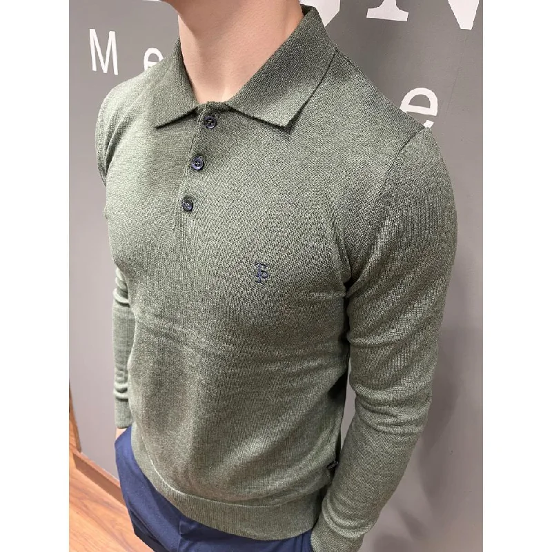 Tom Penn Long Sleeve Polo Knit - Olive